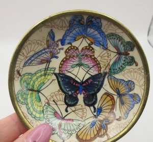 4" Vtg Brass Over Porcelain BUTTERFLY Small Bowl Trinket Ring Dish China - Picture 1 of 10