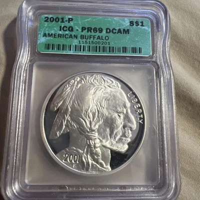 2001-P American Buffalo Silver Dollar ICG PR-69 DCAM  - Image 1 of 4