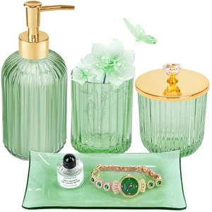 Green Bathroom Accessories Set 4CPS Glass Bathroom Accessories Set with Soap ... - Picture 1 of 6