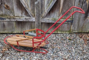 Antique Flexible Flyer Model 28 Push Handle Child Sleigh Sled With Wheels EUC - Picture 1 of 9