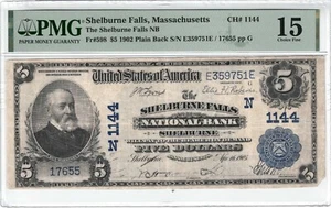 1902 $5 PB THE SHELBURNE FALLS NATIONAL BANK SHELBURNE MA MASSACHUSETTS 1144 PMG - Picture 1 of 2