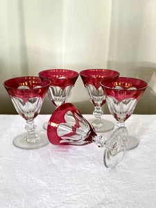SET 5 BLEIKRISTALL HANDSCHLIFFEN KRISTALL RUBINROT FARBE FUSS CORDIAL GLAS - Bild 1 von 10