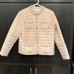 Chico’s Light Pink Puffer Jacket Rhinestone Bead Detail Medium - Picture 1 of 8