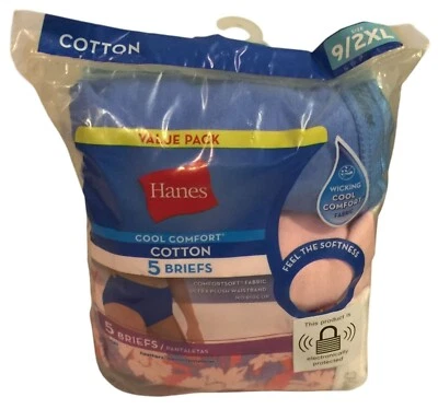 Hanes Cool Comfort Cotton Briefs Value Pack Set of 5 Size 9/2XL Pink Blue - Image 1 of 3