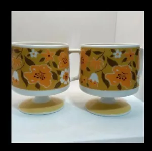 Vintage MCM Floral Made in Japan Stacking Small Coffee Espresso Cups Set of 2 - Picture 1 of 6