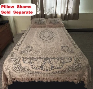 Somerset Rose Full/Queen Fringe Lace Coverlet 82" x 94" Organic Cotton Brown - Picture 1 of 11