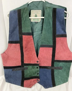 Vintage Wildleder Weste Herren Größe 2X Patchwork Retro Boho Bunt Stylisch - Bild 1 von 15