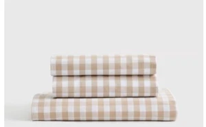 SET LENZUOLA NUOVE SENZA ETICHETTE QUINCE CLASSIC COTONE BIOLOGICO 3 PEZZI KING CAFE GINGHAM - Foto 1 di 17