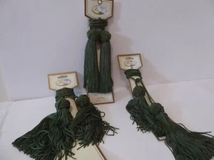 Vintage India House (3) Ol. Green Rope Double Tassels for Drapery Tiebacks (S0 - Picture 1 of 6