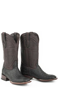 Stetson Houston Mens Black Leather 13in Caiman Belly Boots 11 D - Picture 1 of 2