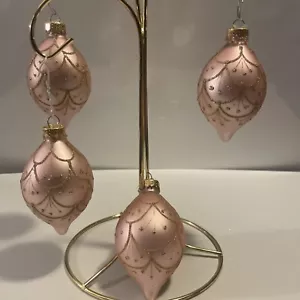 Teardrop Glass Teardrop Pink & Glitter ornaments Christmas 3” Gorgeous - Picture 1 of 8