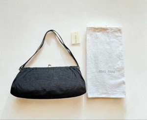 Miu Miu Archive Handbag kiss lock Black Rayon / Leather 90s w/tag Lightweight - Picture 1 of 5
