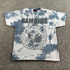 VINTAGE Ramones 1234 Shirt Mens L Blue White Tie Dye Distressed Hey Ho Lets Go - Picture 1 of 12
