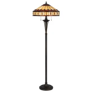 61 Bronze Two Light Traditional Shaped Floor Lamp With Purple and Ivory Abstract - Picture 1 of 1
