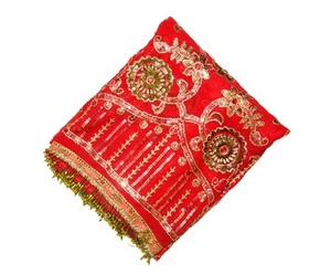 Indischer Vintage Dupatta Perlen Blumenstickerei roter Schal Schleier Stola Hijab L" - Bild 1 von 9