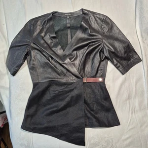 LAFAYETTE 148 LEDER UND LEINEN TOP CROSSOVER LEDERRIEMEN MIT GÜRTEL Gr. 4 - Bild 1 von 14