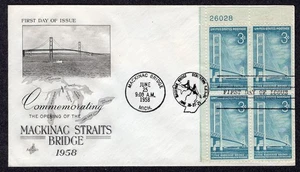 2007 Mackinac Bridge Opening (Scott 1109) - Artcraft Plate Block FDC TB472 - Picture 1 of 1
