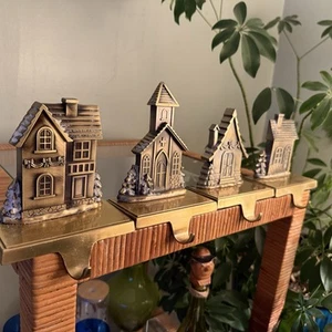 4 VTG Brass stocking hangers Christmas Village w/Church & Homes Pottery Barn?? - Picture 1 of 13