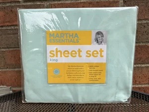 King Size Sheet Set Aqua / Mint Green Martha Stewart Collection Cotton Percale - Picture 1 of 7