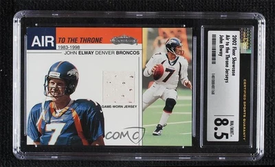 2002 Fleer Showcase Air to the Throne Silver Game-Worn Jersey John Elway CSG 8.5 - Image 1 of 2