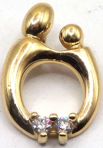 BEAUTIFUL SOLID 14K YELLOW GOLD MOTHER & CHILD  CHARM / PENDANT WITH 2 DIAMONDS - Picture 1 of 6