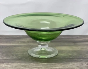 Tazón de pie transparente vintage Mid-Century italiano Empoli vidrio verde compota Tazza 11" - Imagen 1 de 9
