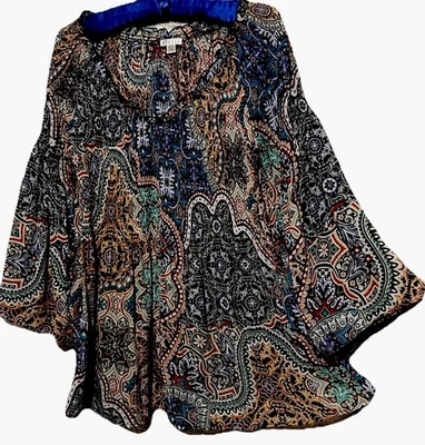 Spense Топ S милый шелковистый пейсли печать плиссированные Кокетливая рубашка блузка размер маленький - Изображение 1 из 4