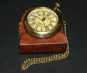 vintage Antique Brass Pocket watch Victoria 1875 with Leather Box Personalize - Picture 1 of 6