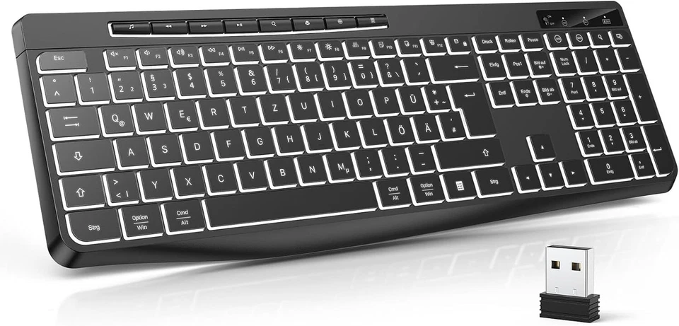 Tastatur Gaming Beleuchtet Kabellos Computer PC 2,4GHz Ergonomisch Leise B528 - Bild 1 von 4