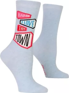Calcetines azules Q para mujer Damn I Love This Town talla 5-10 azules - Imagen 1 de 1