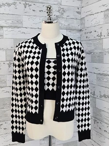Mango Womens Checked Cardigan Small Black White 2 Pieces Cropped Tank Top - Picture 1 of 10