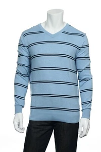Nautica Light Blue Striped V-Neck Sweater L $45 - Picture 1 of 4