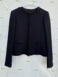 Authentic DOLCE GABBANA Women Boucle Tweed Jacket Cardigan Beads 40 4 Black Wool - Picture 1 of 10