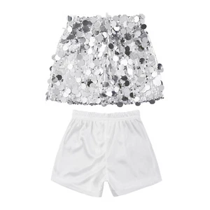 Kids Girls Miniskirt Jazz Skirt Music Festivals With Shorts Halloween Set Shiny - Picture 1 of 25