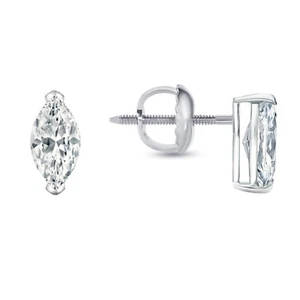 1.25 Ct Marquise Lab Created Grown Diamond Earrings Studs 18K White Gold F/VS - Picture 1 of 3