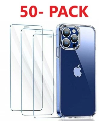 50 Pack For iPhone X/XS/XR 11 12 Pro Max Premium Tempered Glass Screen Protector - Image 1 of 4