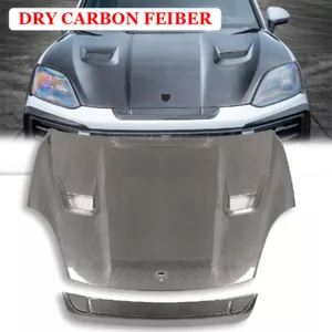 Borde de tira delantera del capó del motor estilo MSY de carbono seco para Porsche Cayenne 2019-2023 - Imagen 1 de 5