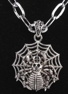  Halloween Gothic Stainless steel Pagan Spider Web Pendant Long Rope Necklace  - Picture 1 of 1