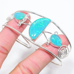 Blue Triplet Opal Gemstone 925 Sterling Silver Cuff Bracelet Adjustable - Picture 1 of 6