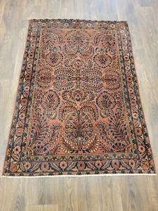 Auténtico SAROUK antiguo anudado a mano alrededor de 1900 talla 3'5"" × 4'9"" colores suaves - Imagen 1 de 11