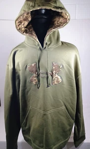 Felpa con cappuccio Under Armour uomo foderata in pile verde militare mimetica taglia media - Foto 1 di 9