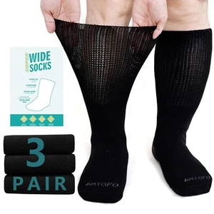 Extra Wide Socks for Swollen Feet 3 Pairs Wide Bariatric Socks Non-Binding Di... - Picture 1 of 7