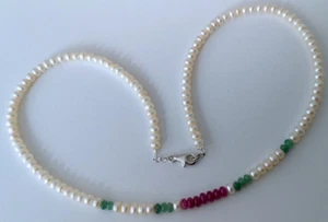 925 SILVER VINTAGE ESTATE WHITE BAROQUE CULTURED PEARL STATEMENT NECKLACE-18,5" - Picture 1 of 6