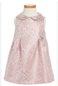 Pippa & Julie Metallic Brocade Pink & Silver Dress Girls Size 2T - Picture 1 of 11