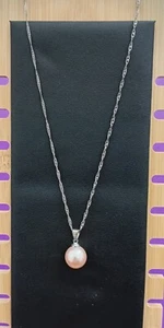 925 Sterling Silver Large Round Yellow Natural Pearl Pendant Necklace Chain Gift - Picture 1 of 1