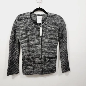 Humanoid Black White Space Dye Cotton Virgin Wool Moto Jacket Blazer Size S - Picture 1 of 13