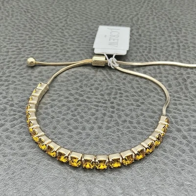 Pulseira J Crew tom dourado cristal amarelo bolo corrente ajustável moda feminina - Imagem 1 de 4