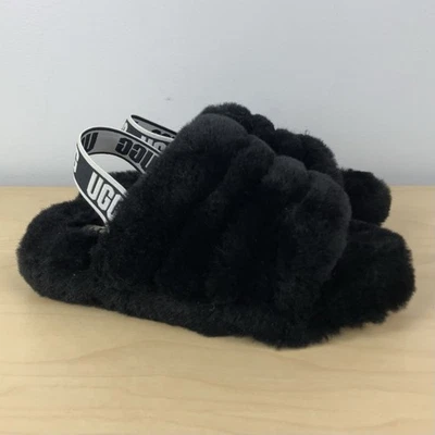 Sandalias UGG Niños Niñas Talla 13.0 / EU31 Pelusa Sí Negras Difusas con Cordones Deslizables Foto 1 de 4