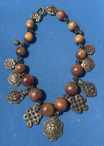 Vintage Stephen Dweck Bronze und gedrechselte Holz Perlenkette - Bild 1 von 14