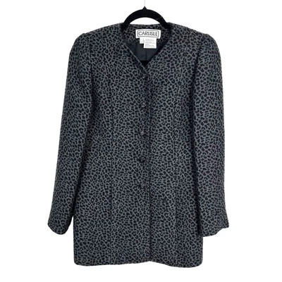 Carlisle Negro Gris Estampado Leopardo Lana Botón Frontal Traje Chaqueta Mujer 4 Foto 1 de 4
